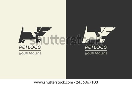 Pet Logo Design.Cute dog logo template design.Logo icon infographic for veterinary, pet shelter, pet adoption and animal charity.Vector graphics illustration EPS 10. Editable stroke