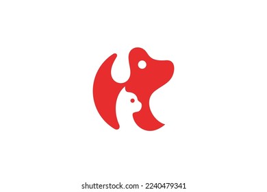 Pet logo with dog and cat animal symbol in red color