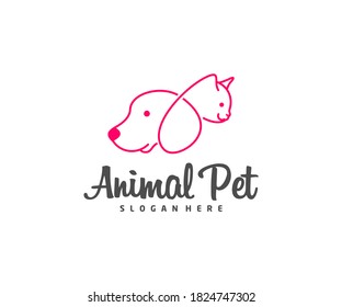 Pet Logo dog cat design vector template. Animals Veterinary clinic Logotype concept outline icon.