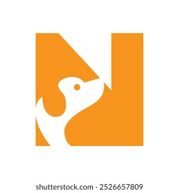 Pet logo on letter N vector template. Dog logotype