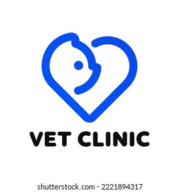 Pet logo vector icon. Cat shop. Pet care and veterinary clinic heart simbol.