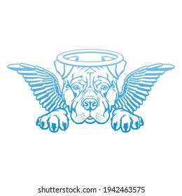 Pet Loss Friend Animal Pitbull. Head Portrait mit Angel Wings Illustration. Hoggy Peeking Haven Vektor.