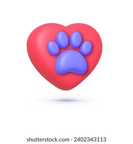 Pet love in 3d style on white background. Vector illustration