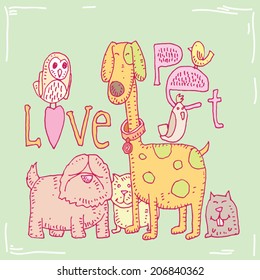 pet love card,vector illustration.