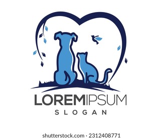 pet love, dog and cat, fur, happy, illustration, kitten, kitty, logo, love, paw, pet, puppy, shop, sitting, small, vector, veterinarian, veterinary, pet logo, pet care