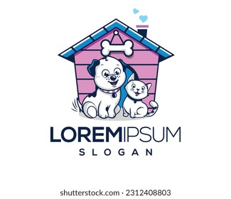 pet love, dog and cat, fur, happy, illustration, kitten, kitty, logo, love, paw, pet, puppy, shop, sitting, small, vector, veterinarian, veterinary, pet logo, pet care