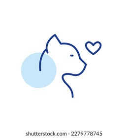 Pet love. Happy cat and heart. Pixel perfect, editable stroke line icon