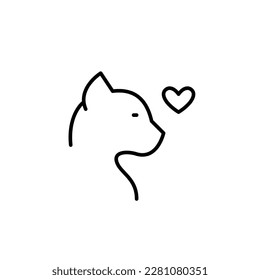 Pet love. Happy cat and heart. Pixel perfect, editable stroke icon