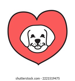 Pet love heart.Dog shelter.Pet care.Puppy hand drawn doodle.Isolated on white background. Outline vector illustration.