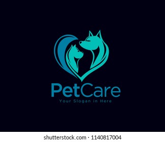 Pet love logo, cat and dog love logo