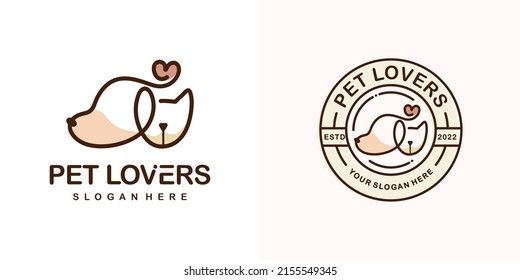 Pet love logo design with creative line style Premium Vector