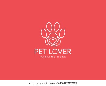 pet love logo vector illustration. line paw heart logo template