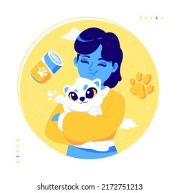 pet lover with cute cat illustration background