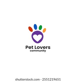 Amantes de mascotas Logotipo comunitario Pata Gato Perro Huella Diseño Plantilla