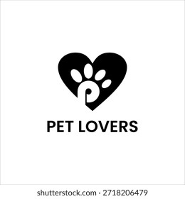 Icono de Vector del logotipo de los amantes de las mascotas con el corazón y el símbolo de la pata que representa la adopción del amor del cuidado animal Comunidad veterinaria y de mascotas aislada en el fondo blanco