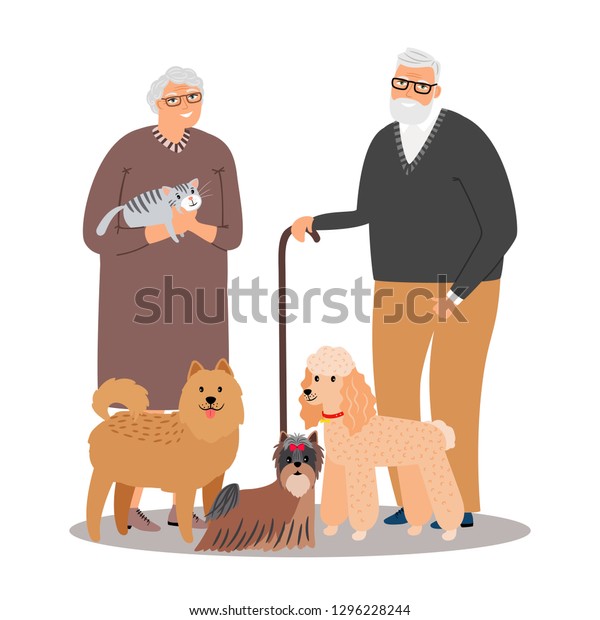 Pet Lovers Old Happy Petlover Couple Stock Vector Royalty Free