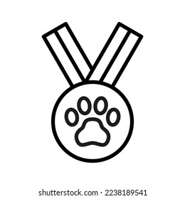 Pet medal award with footprint symbol. Winner pet medal. Pictogram isolated on a white background. Vector illustration.