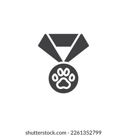 Icono vector de medalla de mascota. signo plano relleno para concepto móvil y diseño web. Medalla con un ícono de glifo de garra. Símbolo, ilustración del logotipo. Gráficos vectoriales