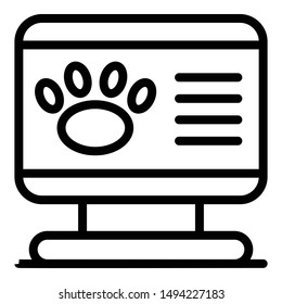 Pet medical history on screen icon. Outline pet medical history on screen vector icon for web design isolated on white background