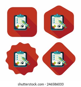 Pet medical records flat icon with long shadow, eps10