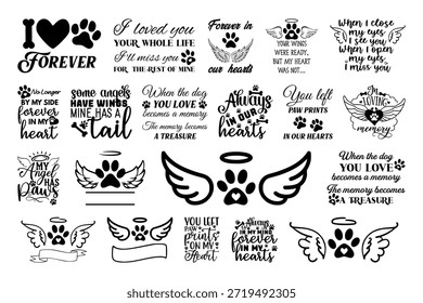 Pet Memorial Bundle Icon Set Paw Print Angel Wings Vector