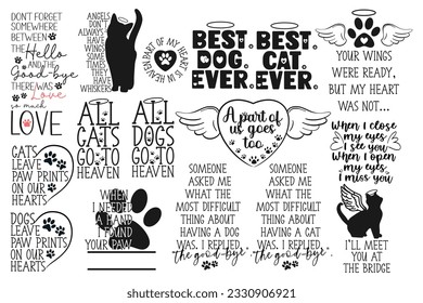 Pet memorial quotes set. Rainbow bridge. Vector illustration.