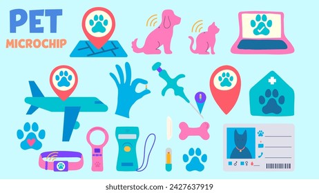 Pet microchip cute graphic element in flat handdrawn style