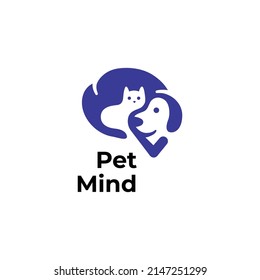 concepto de logotipo de mente mascota con cerebro y mascota para tratamiento de salud de mascotas