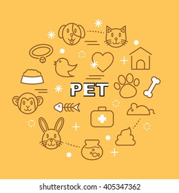 pet minimal outline icons, vector pictogram set
