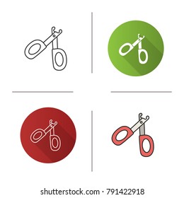 Pet nail clippers icon. Flat design, linear and color styles. Claw scissors. Isolated vector illustrations