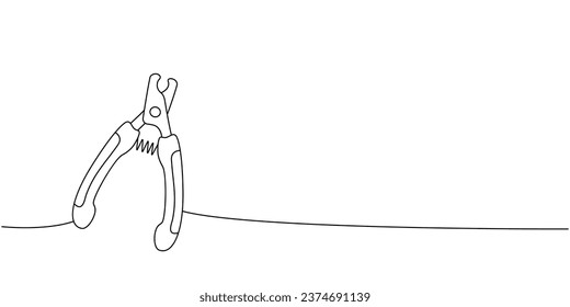 Pet nail clippers one line continuous drawing. Animals accessories, pet toy supplies continuous one line illustration.