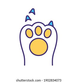 Pet nail trimming RGB color icon. Pet care service. Domestic animal salon treatment. Dog paw, cat professional grooming procedure. Veterinary for animals. Isolated vector illustration