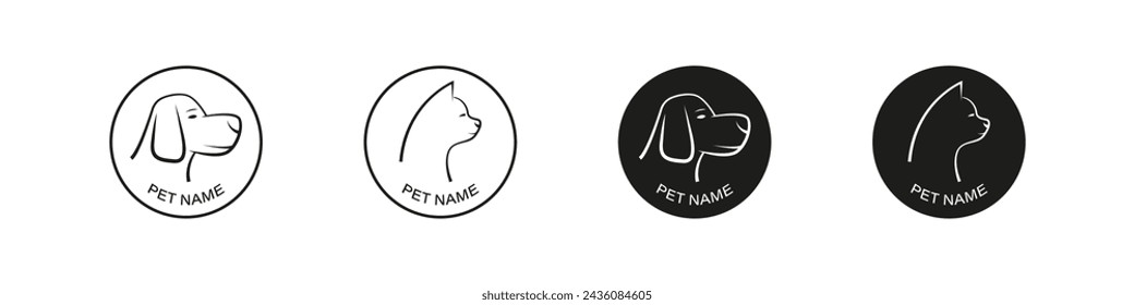 Icono de vector de etiqueta de nombre de mascota. Perro y gato etiquetas personales iconos.