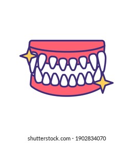 Pet Oral Hygiene RGB Color Icon. Teeth Cleaning For Dogs And Cats. Pet Care Services. Domestic Animal Treatment. Toothbrushing And Dentistry. Veterinary For Animals. Isolated Vector Illustration