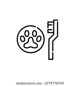 Pet oral hygiene. Toothbrush and paw. Pixel perfect, editable stroke icon