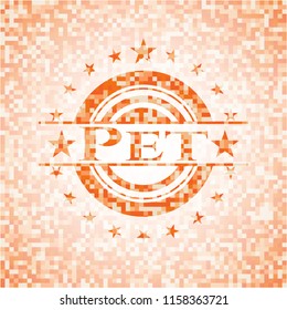 Pet orange tile background illustration. Square geometric mosaic seamless pattern with emblem inside.