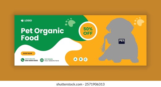 Pet organic food social media cover banner design template or animal web banner