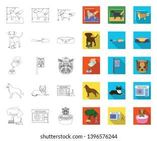 Pet outline,flat icons in set collection  design. Care and education vector symbol stock web illustration.