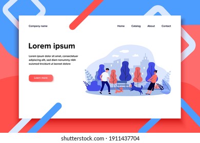 Pet owner trying to hold their dogs. Park, dachshund, hound flat illustration. Animal and weekend concept for banner, website design or landing web page