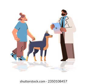 pet owner visiting veterinarian doctor checking up dog health medicine animal health care examination in veterinary medical center