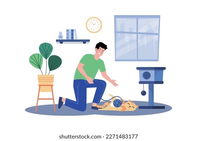 Pet Owners Playing With Ginger Cat