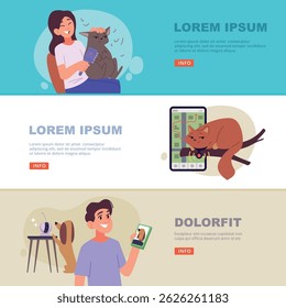 Pet owners. smart gadgets for domestic pets. vector horizontal banners