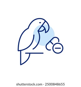 Pet parrot and pills. Veterinary medication for birds. Pixel perfect, editable stroke icon