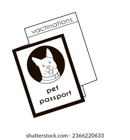 Pet passport black and white vector illustration