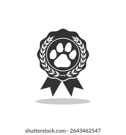 Pet paw award ribbon icon with shadow