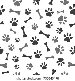 Pet paw and bones seamless pattern icon. Animal footprint - cat, dog, bear. Template design texture for wallpapers, pattern fills, web page backgrounds, surface textures. Vector illustration