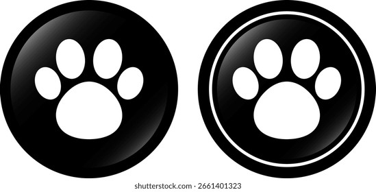 Iconos del Botón de la pata del animal doméstico. Huellas de gato y perro sobre fondo blanco. Ilustración vectorial
