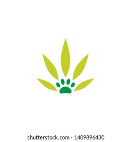 pet paw cannabis leaf logo vector icon illustration