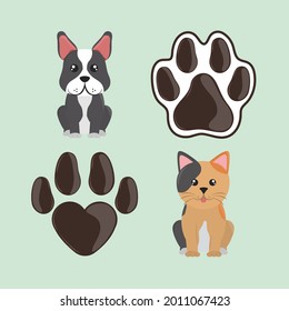pet paw with cat and dog