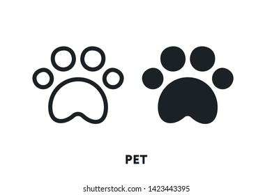 Pet Paw Cat Dog Footprint. Vector Flat Line Icon Illustration.